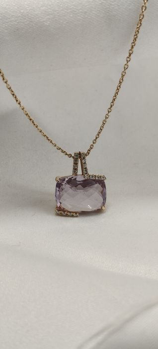 Lanț +medalion Aur 18kt,Ametist +Diamante,marca Teilor,nou