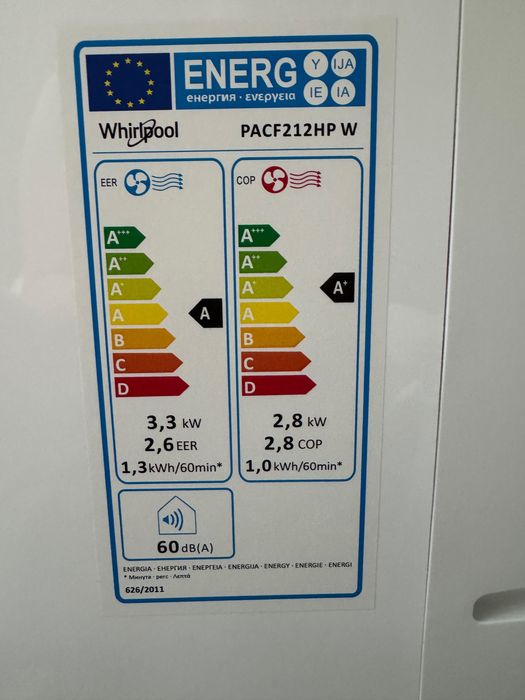 Vând aparat de aer condiționat portabil Whirlpool PACF212HP W – stare foarte bună