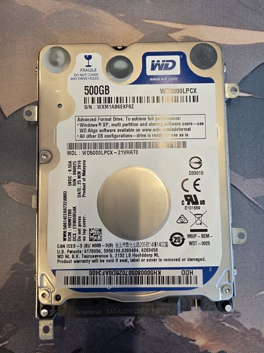 Жесткий диск 2.5" 500GB Western Digital WD Blue (WD5000LPCX), SATA, б/