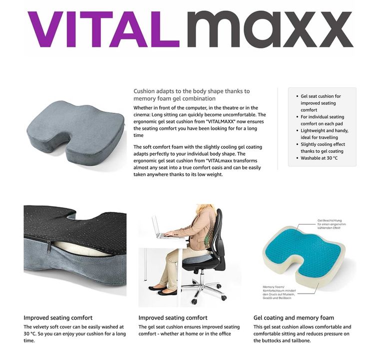 VITALmaxx Ергономична гел възглавница за седене