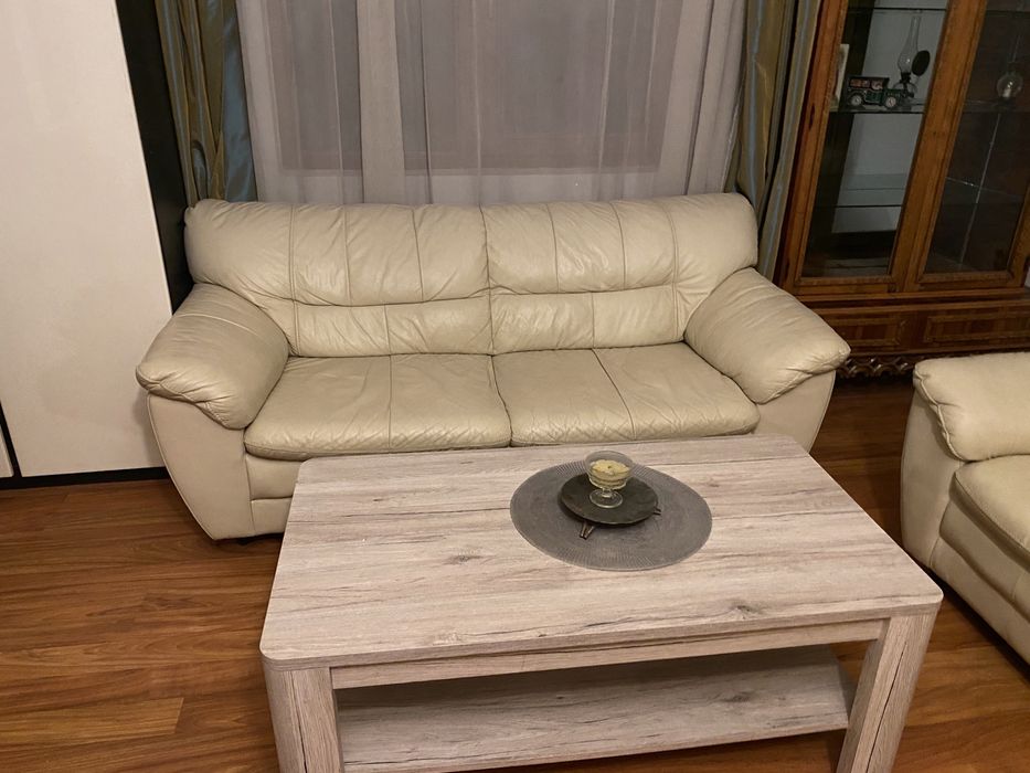 Canapea piele crem bej cu fotolii