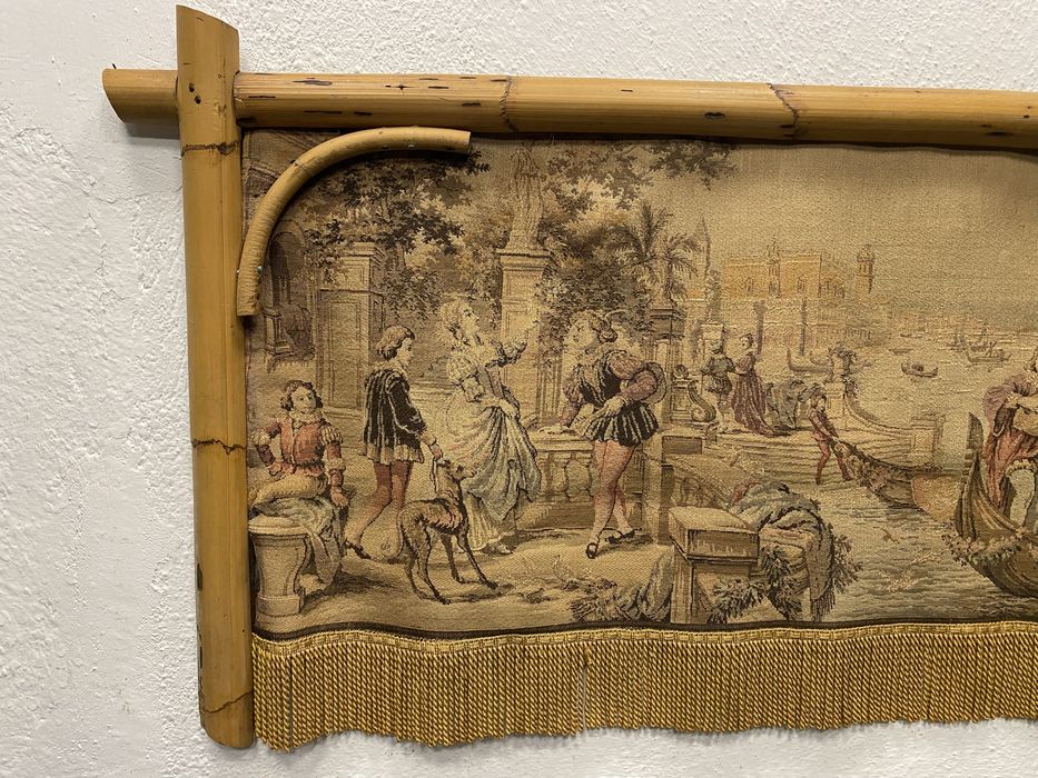Стар френски гоблен с рамка от бамбук 140/60 см