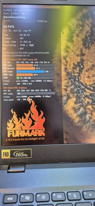 Laptop gaming Acer Nitro 165Hz RTX 4050 16GB DDR5 Full Box