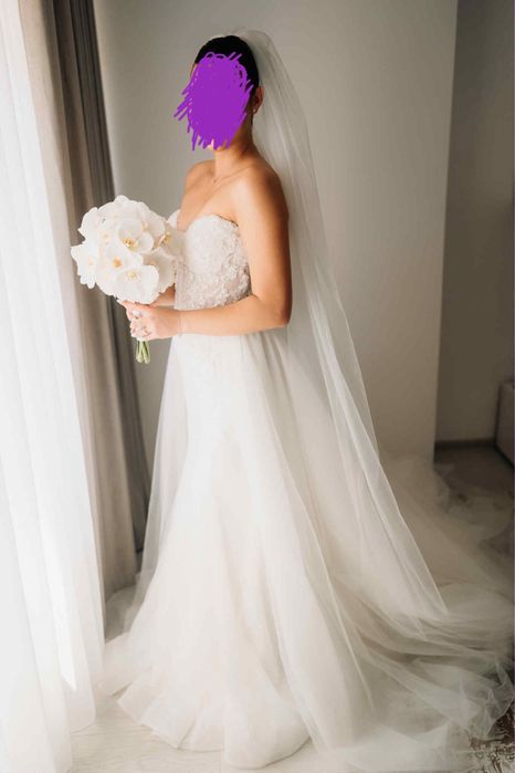 Rochie de mireasă tip sirenă+voal+ trenă detașabilă
