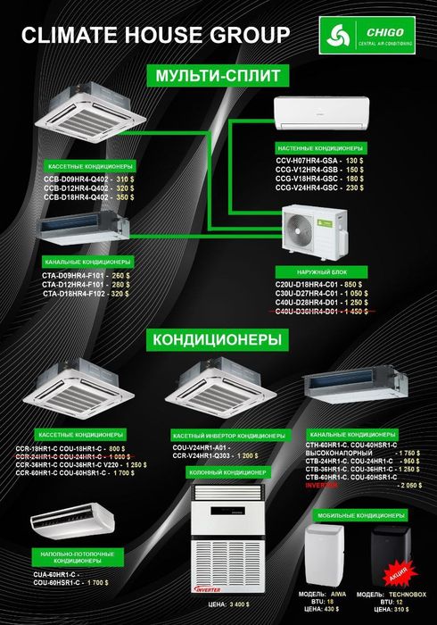 Кассетный кондиционеры Chigo 12 inverter. Оптом/розницу/доставка