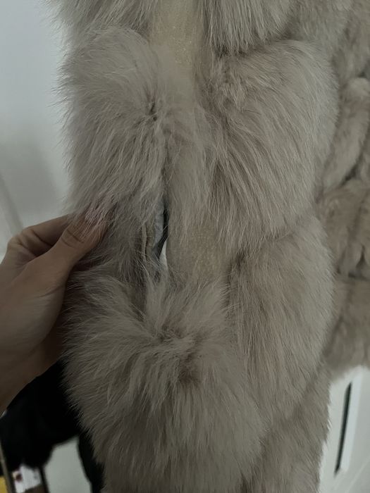 Vesta blana naturala crem bej piele intoarsa