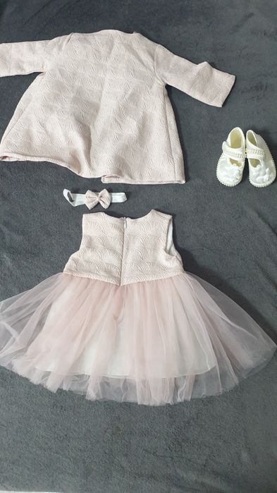 Rochita botez/ocazie pentru bebelusi cu sacou, botosei si fundiță. 3-6