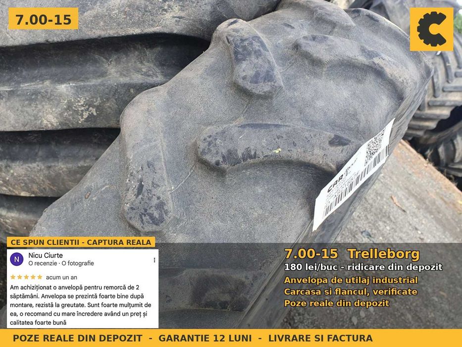 Cauciucuri Anvelope 7.00-15 7.00 15 700-15 7.00x15 70015 Trelleborg Incarcator Buldo si Industrial SH Second Hand OCAZIE Oferta Pret Bun Reducere