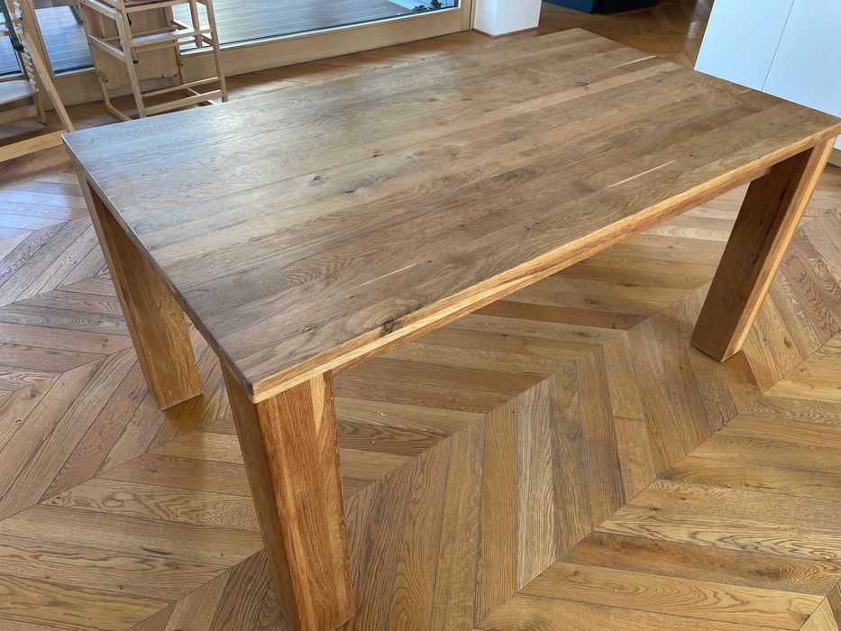 Masă dining stejar masiv extensibilă 160→240 cm – stare bună