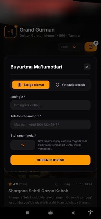 Online menu narxi 8mln