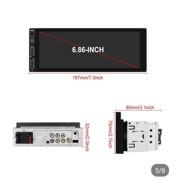 Мултимедия 1 din за кола с 6,8” дисплей, Carplay, Waze, Bluetooth
