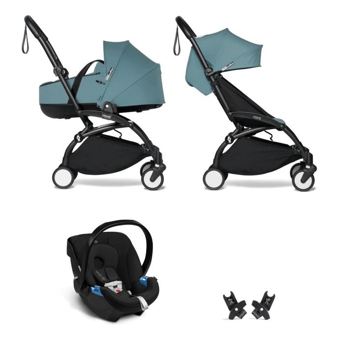 YOYO² BABYZEN Коляска 3 в 1 с люлькой Bassinet Aqua, Черная рама