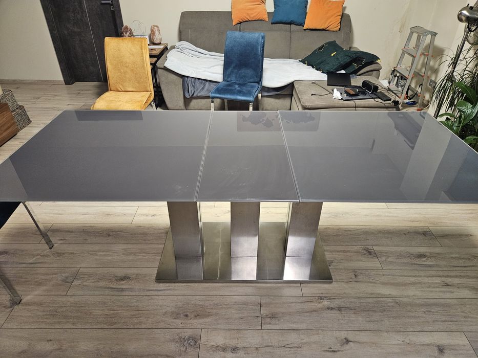 Masa de sticla gri 180x90 cu  mecanism extindere 220x90