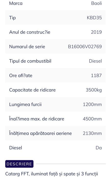 2019 Motostivuitor/Stivuitor DIESEL  3.5  Tone BAOLI  KBD-35  (Grup KION)  - Doar 1200 Ore