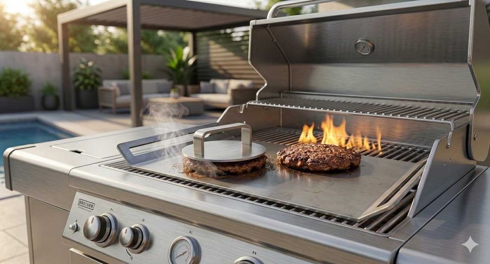 Plită Grătar Profesională INOX Alimentar 316 (6mm grosime) + CADOU Presă Smash Burger