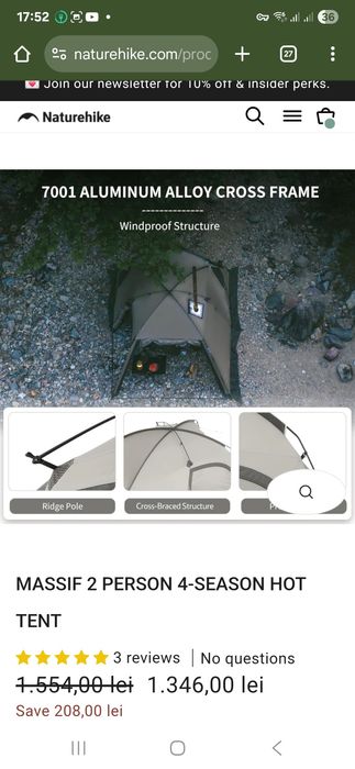 Vând cort Naturehike Massif  2 persoane 4 season Hot tent  NOU.