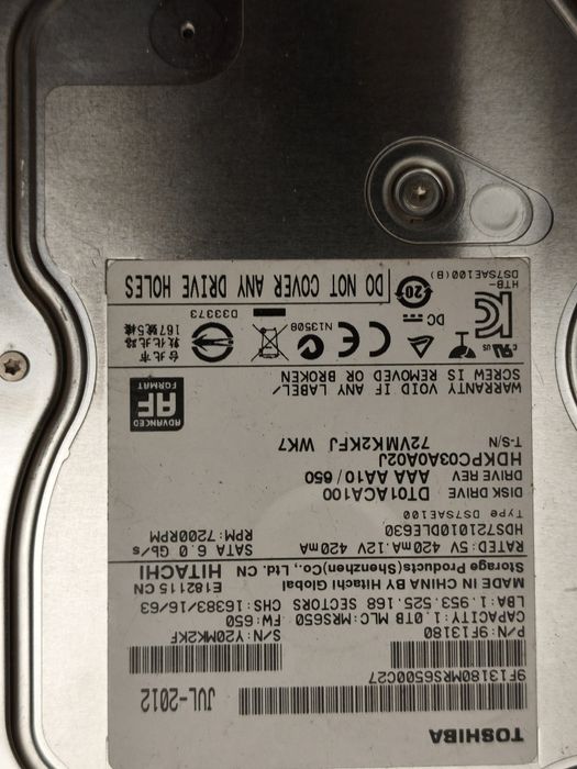 Хард диск 1 терабайт Toshiba