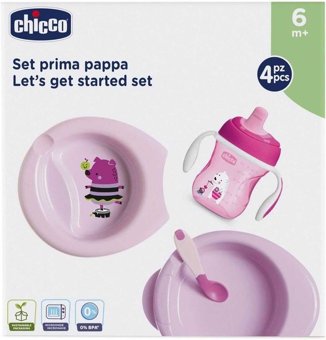 CHICCO Gift Set 6+ – Комплект за хранене за бебе, 2 чинии, чаша и лъжичка