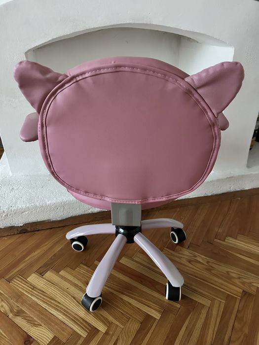 Детски/Ученически офис стол – розов с котешка облегалка, регулируем