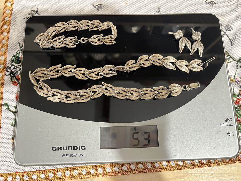 Set Argint 925 Filigran Masiv - 53 Grame - Colier, Brățară, Cercei