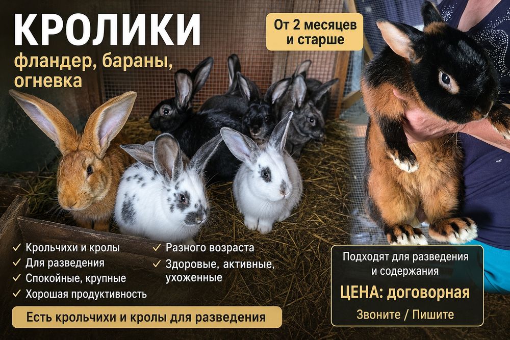 Продам кроликов для разведения, крупных и декоративных пород