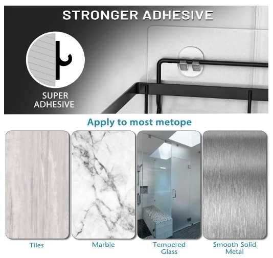 Комплект метални рафтове за душ / баня, 4 части (2 рафта + 2 сапунерки