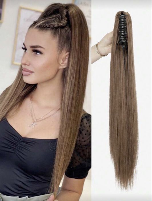 Дълга опашка за коса с щипка