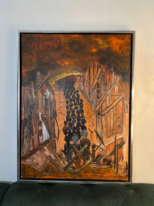 Tablou mare expresionist, Danemarca, 84x64 cm, ramă metalizată