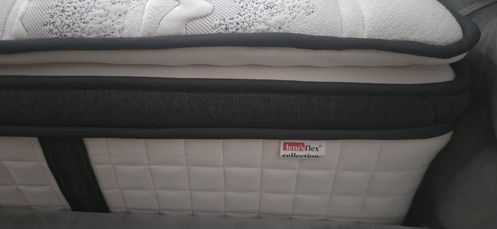 Pat tapitat 160x200 cu lada depozitare  + saltea cu topper inclus