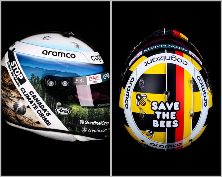 Sapca design casca Vettel F1, Save The Bees, Stop Mining Tar Sands