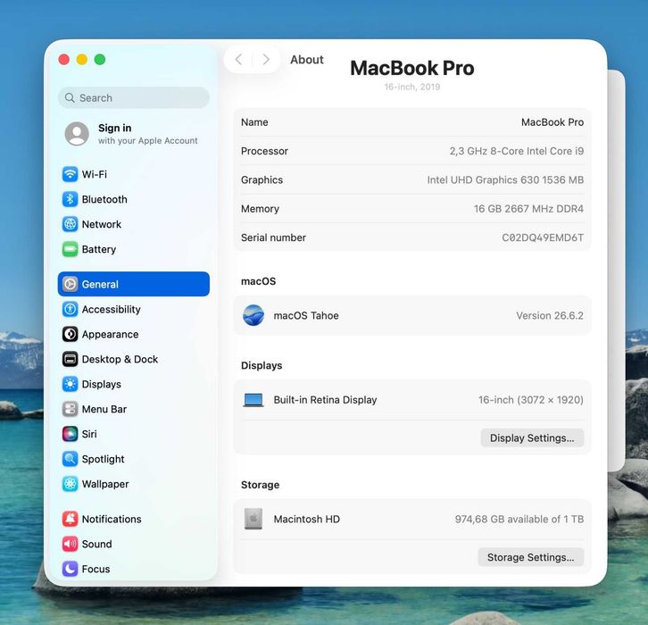 MacBook Pro 16" 2019 i9, 16 GB RAM, 1 TB HD