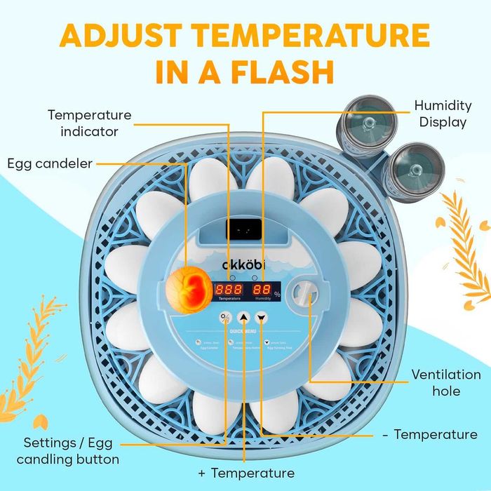 Инкубатор за 12 яйца с автоматично завъртане на яйцата и контрол