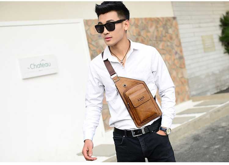 Малка мъжка чанта от еко кожа с джобове