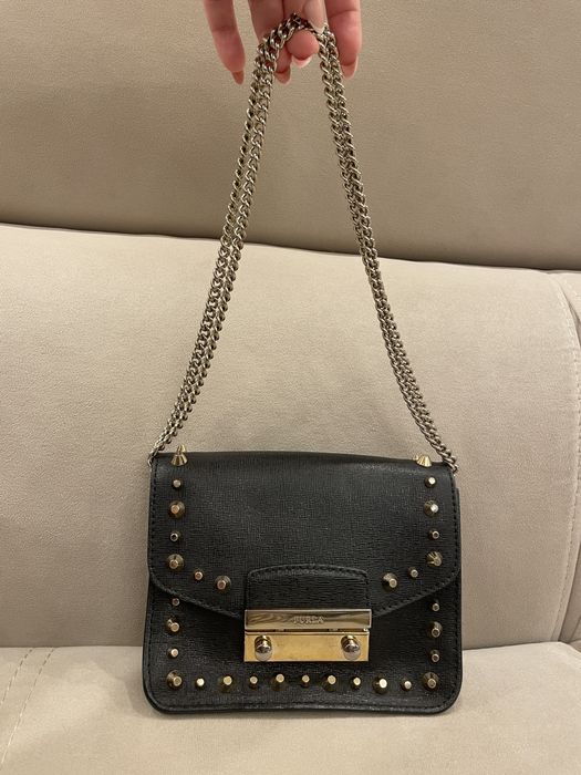Geanta Furla neagra Stud Saffiano piele naturala