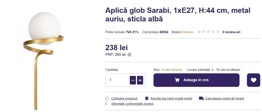 Set de doua aplice alb cu auriu