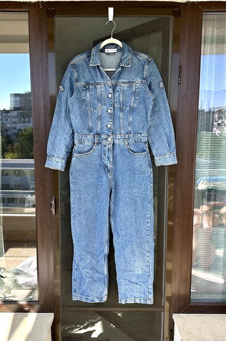 Дамски дънков гащеризон ZARA - размер L, Отлично състояние