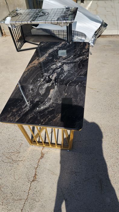 Журнальный столик искусственный камень из метал профиль Jurnalniy Loft