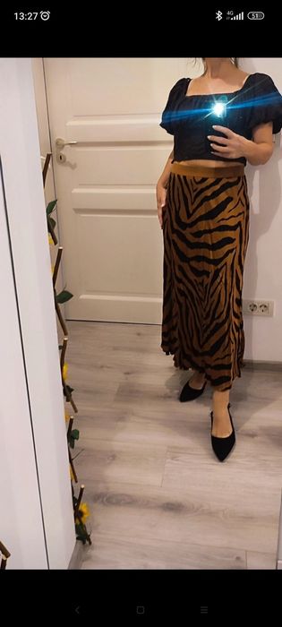 Fustiță maxi, imprimeu leopard, banda lata elastica in talie