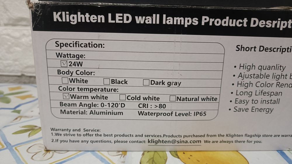 Aplică / lampa exterior Klighten ,IP65,senzor mișcare,ajustare lumina