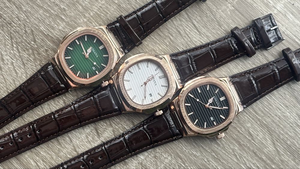 Set trei ceasuri noi curea piele lac nepurtate rosegold