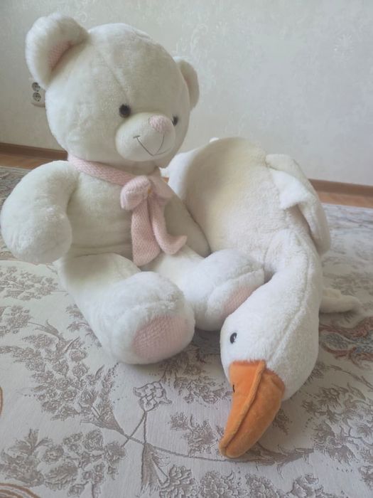Мягкие игрушки плюшевый мишка мягкий белый гусь