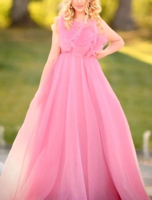 Rochie lungă de prințesă designer Ana Radu, mărimea L (42/44), roz trandafiriu