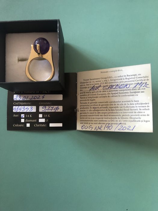 Inel 9,77 gr aur 14 k AMETIST