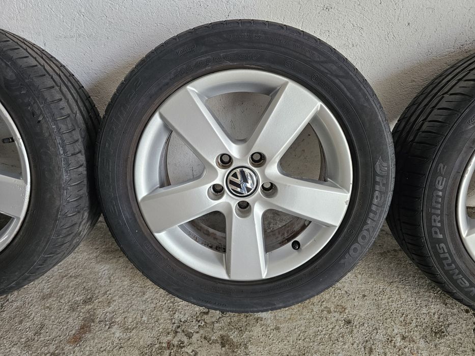 Vând jante originale vw 16 " ,5x112 , anvelope vară Hankook  205/55/16
