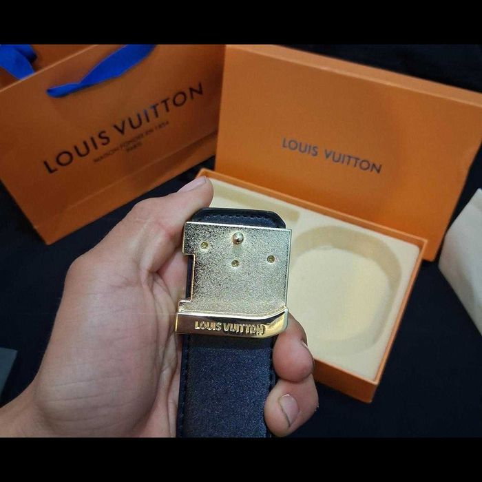 SET Curea & Portofel Louis Vuitton LV din Piele Texturată Maro