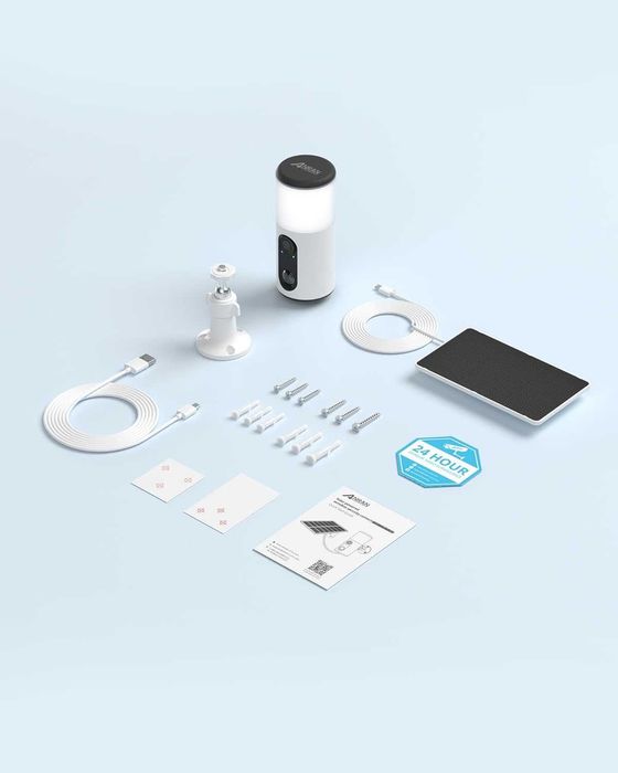 ANRAN 2K безжична соларна охранителна камера с прожектор, PIR детектор