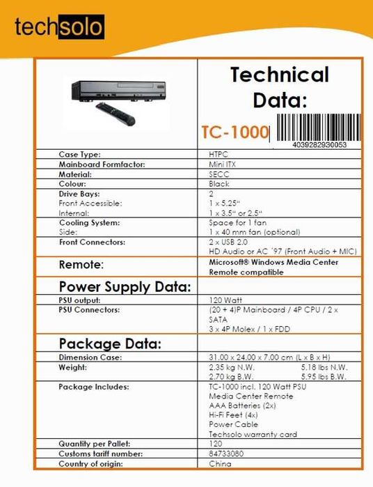 Carcasa minipc ITX - Techsolo TC1000