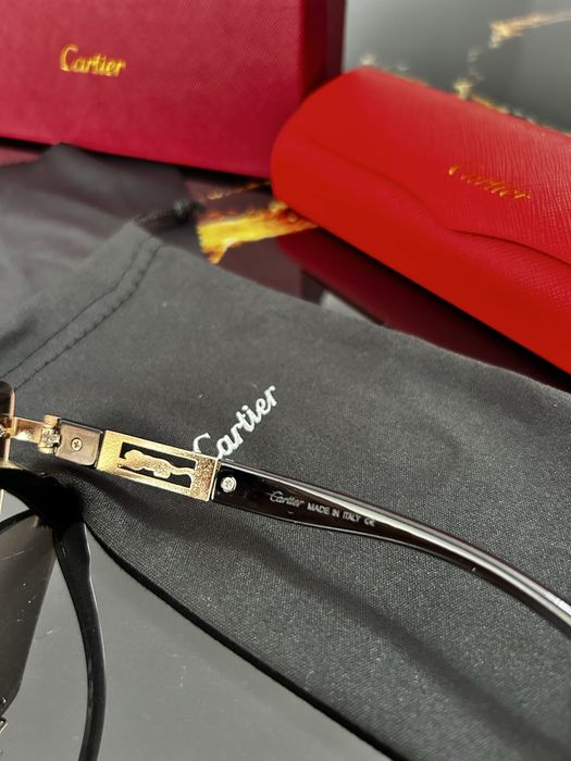 Ochelari de soare Cartier Santos Rimless Gold Black Luxury UV Unisex cu cutie