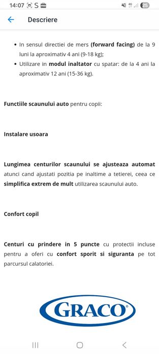 Vand 2  scaune auto copii Graco 9-36 kg