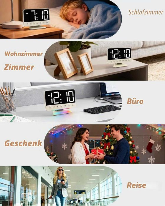 Дигитален будилник със силен сигнал (30–110 dB), подходящ за хора с дълбок сън и работещи на смени